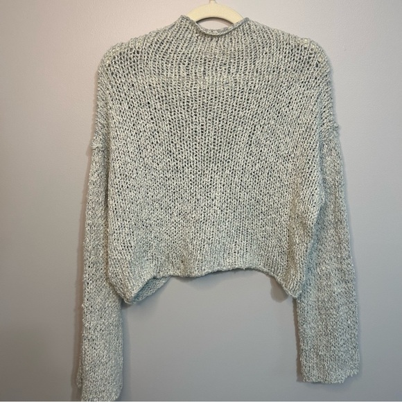 By Anthropologie Cropped Blue Chunky Knit Mock Neck Sweater Women’s Size Small - Picture 6 of 7